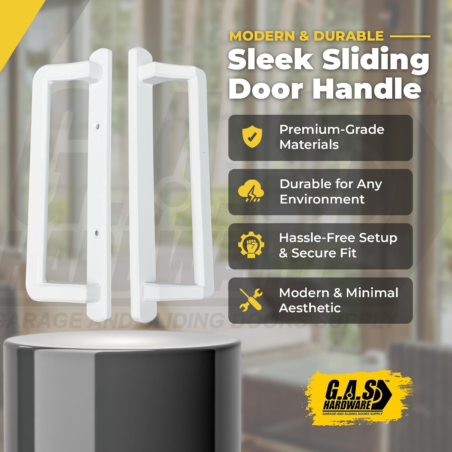 PGT 10' Sliding Door Handle Set with Thumb Latch Lever, and Screws | Interior and Exterior Replacement Patio Door Handle with 3-7/8' Hole Spacing | Fix Repair PGT Door Hardware (White)