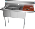 KoolMore - SC121610-12R3 3 Compartment Stainless Steel NSF Commercial Kitchen Sink with Drainboard - Bowl Size 12' x 16' x 10', Silver