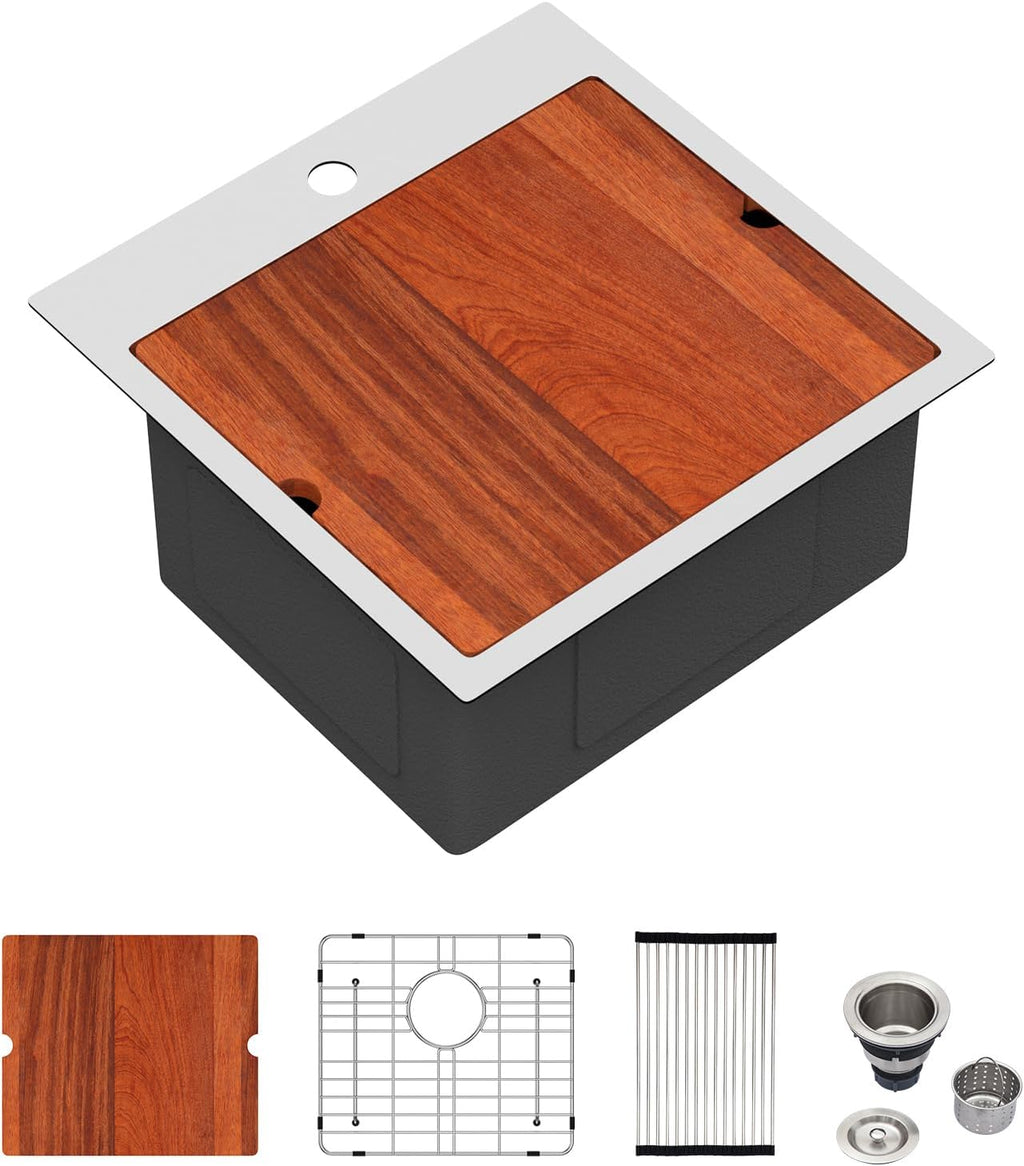 Logmey 18' Square Drop in Bar Sink,16 Gauge Heavy Duty Stainless Steel 18x18x9 Workstation Sink with Anti-Condensation & Noise Reduction for Kitchen Prep,RV,Wet Bar & Outdoor
