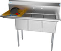 KoolMore 3 Compartment Stainless Steel NSF Commercial Kitchen Sink with Drainboard - Bowl Size 12' x 16' x 10',Silver