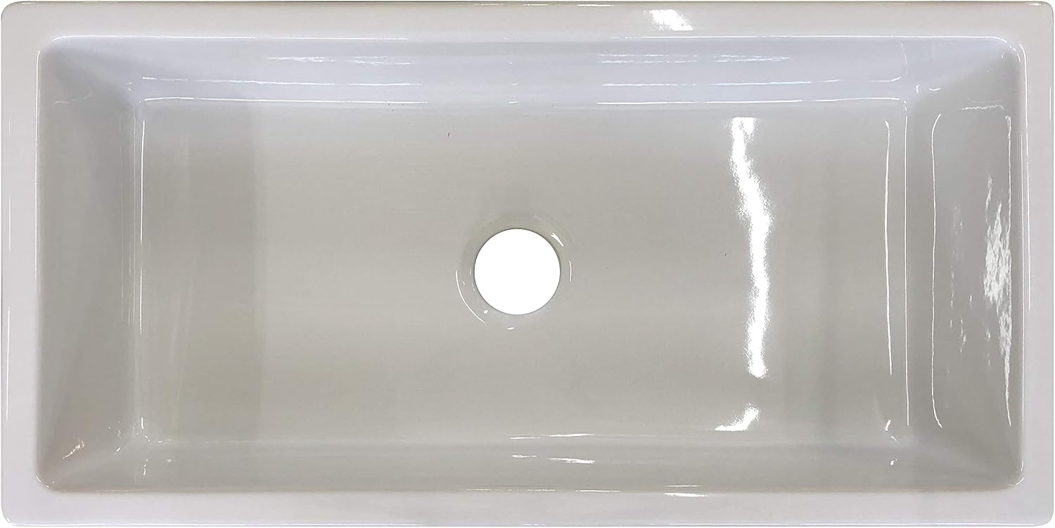 Fireclay Sink, Single Bowl Farmhouse Apron Kitchen Sink, Flat or Fluted Reversible Installation Option, White, 36 Inch.