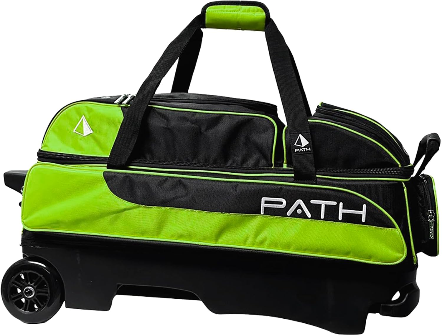 Pyramid Path Triple Premium Deluxe Roller Bowling Bag With Extra Large Separate Shoe Compartment (Up To US Mens Size 16) and 5 Accessory Pockets, 5' Wheels, Retractable Locking Handle - Extends to 42'
