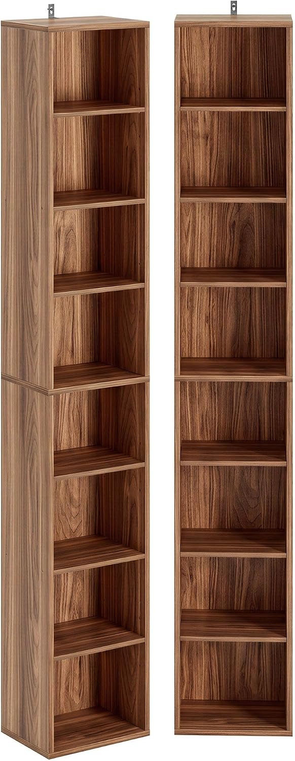 IRONCK Tall Narrow Bookshelf 8 Tiers 71in Set of 2, Compact Corner Bookcase, Easy to Match for Living Room, Office, Study, Bedroom