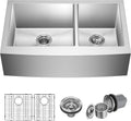 KRAUS Standart Pro 33-Inch Apron Front Farmhouse 16-Gauge 60/40 Double Bowl Stainless Steel Kitchen Sink, KHF203-33