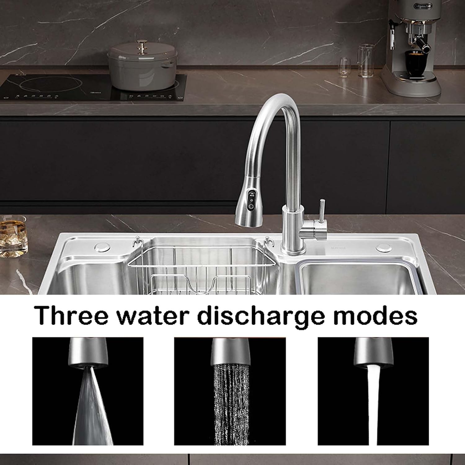 80x48cm Stainless Steel Kitchen Sink, Single Bowl Kitchen Sinks, Top Mount Kitchen Sink Drop-in, 3-Hole Farmhouse Workstation Sink for Laundry, Yard, Office(75x48cm