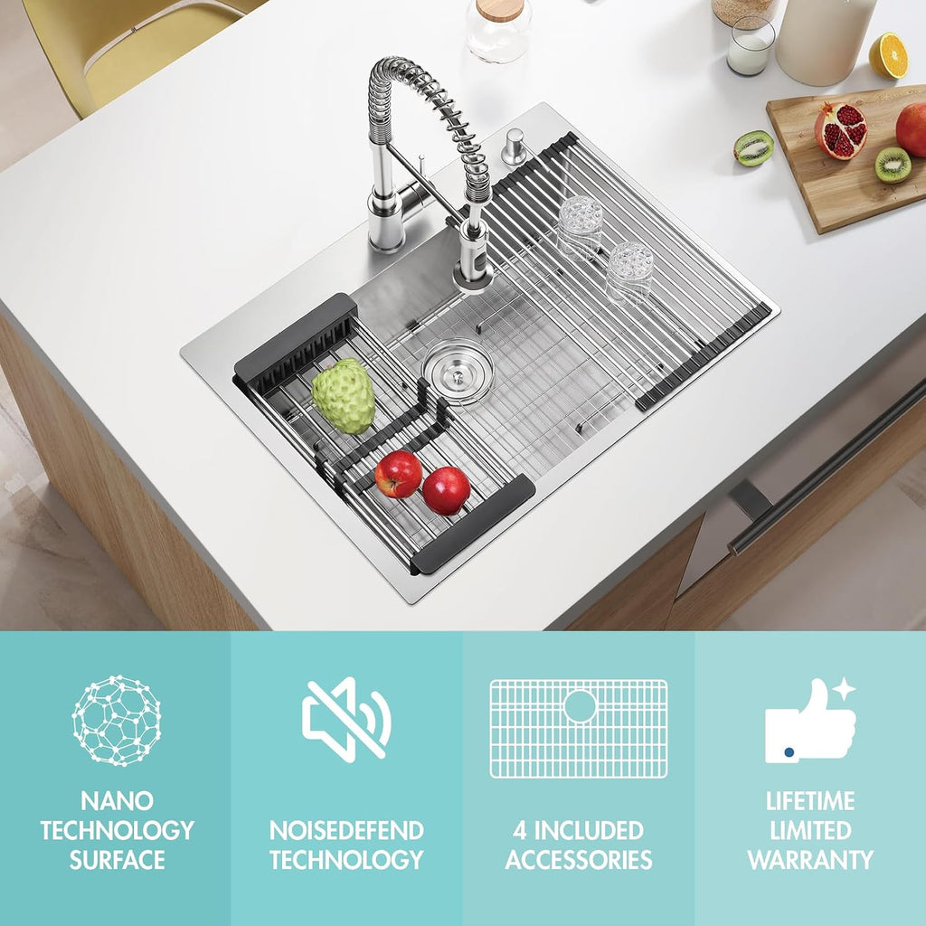 ATTOP 33 Inch Large Single Bowl Drop in Kitchen Sink,Nano Coating Stainless Steel Handmade Single Bowl Topmount Kitchen Sink