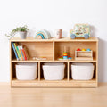 OOOK Rubber Wood 5-Compartment Montessori Shelf, 43.3' L, 2-Tier Toy Organizers and Storage, Wooden Storage Cabinet for Kids Room, Playroom, Nursery, Classroom, Kindergarten