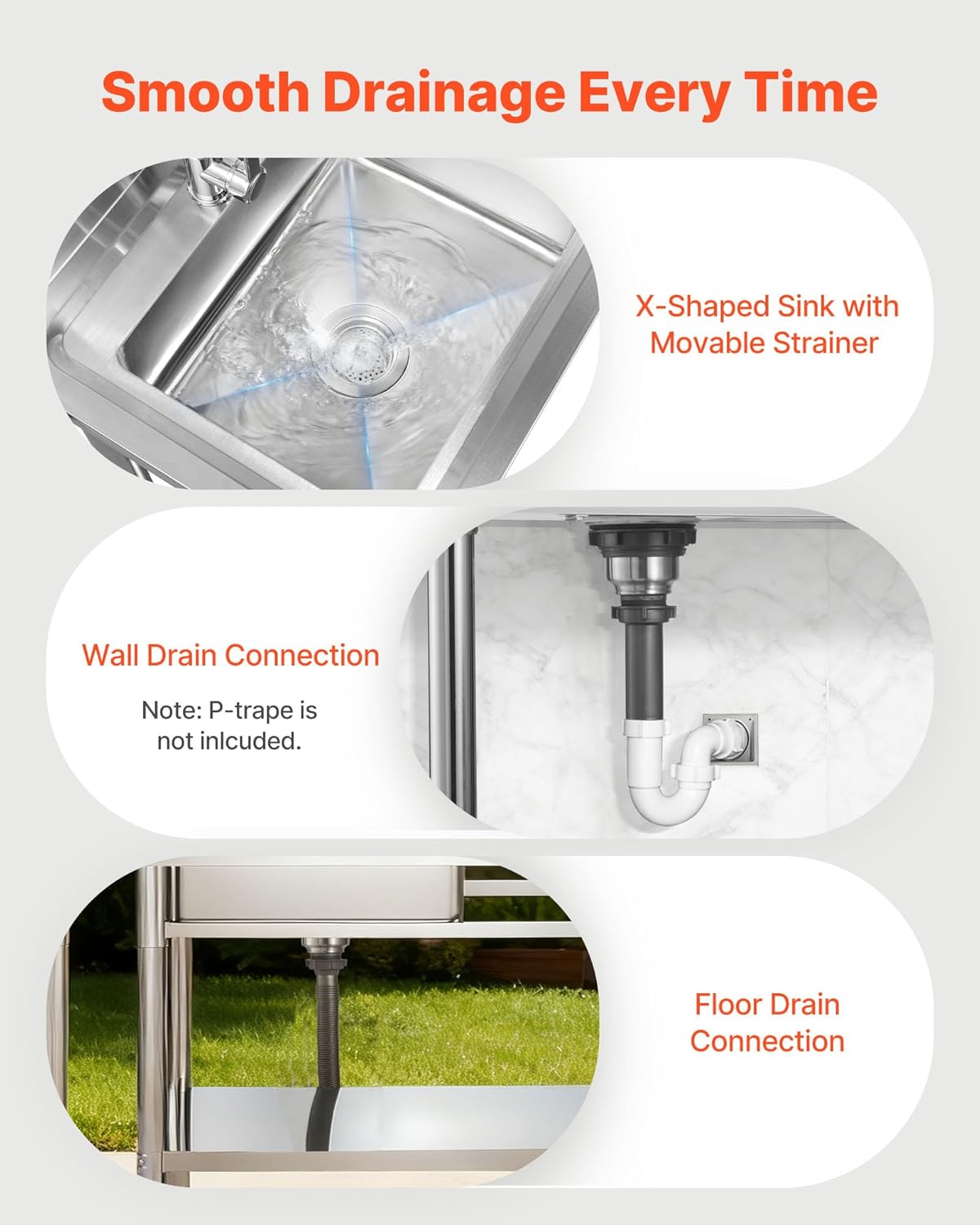 VEVOR Stainless Steel Utility Sink, Free Standing Single Bowl Commercial Kitchen Sink with Faucet, Utility Right Basin Workbench with Hot & Cold Water Pipe for Garage Restaurant Laundry, 47x19.7x37 in