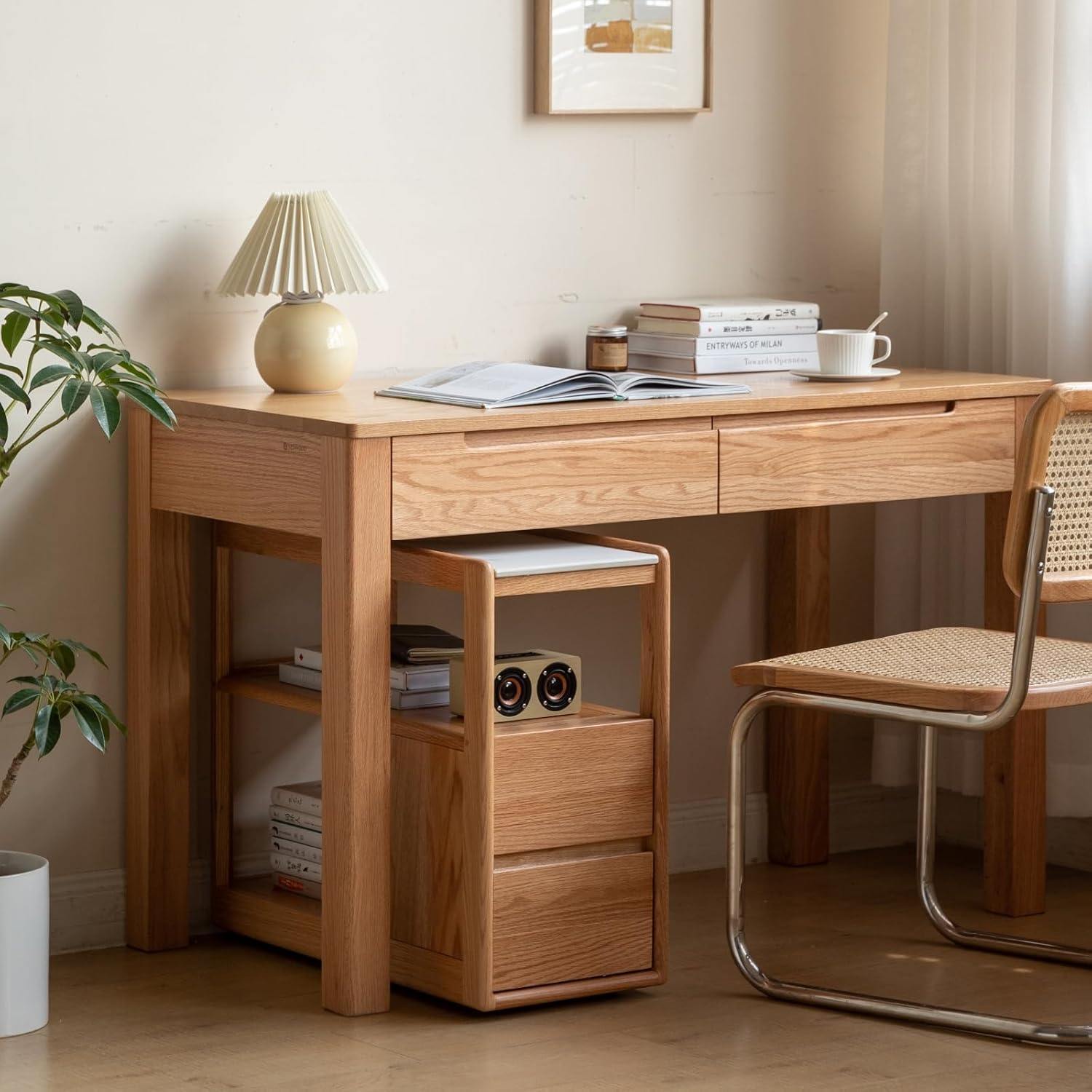 100% Solid Wood Side Table with Storage, Narrow End Table with 2 Drawers, Slim Nightstand and Small Bedside Table with Wheels for Living Room Kitchen Bedroom(Natural, 15.75' D x 26.77' W x 21.65' H)
