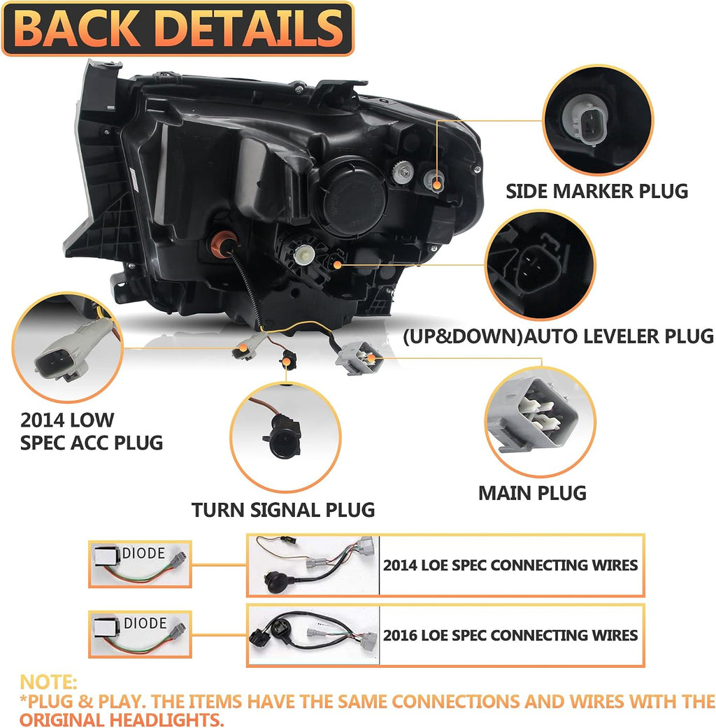 VLAND Led Headlights Compatible with 2nd Gen Facelift Tundra Pickup Trucks 2014-2021(Only Fit OEM Halogen), Front Lights w/Amber Sequential Signal Lights, No Need Bulbs Chrome Housing