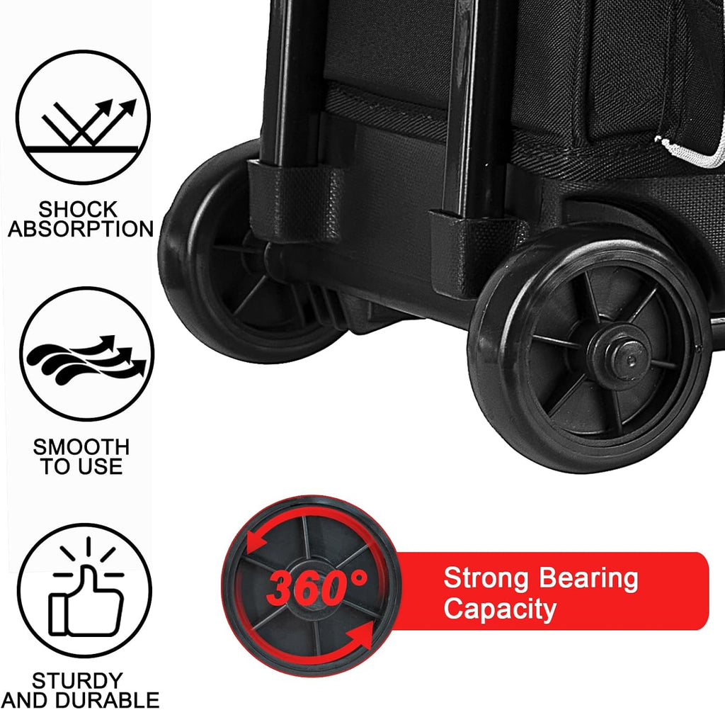 LARIPOP 3 Ball Bowling Bag with Wheels and Shoe Compartment, Rolling Bowling Bag for 3 Balls, Heavy Duty Bowling Roller Bag with Retractable Handle for Men Women