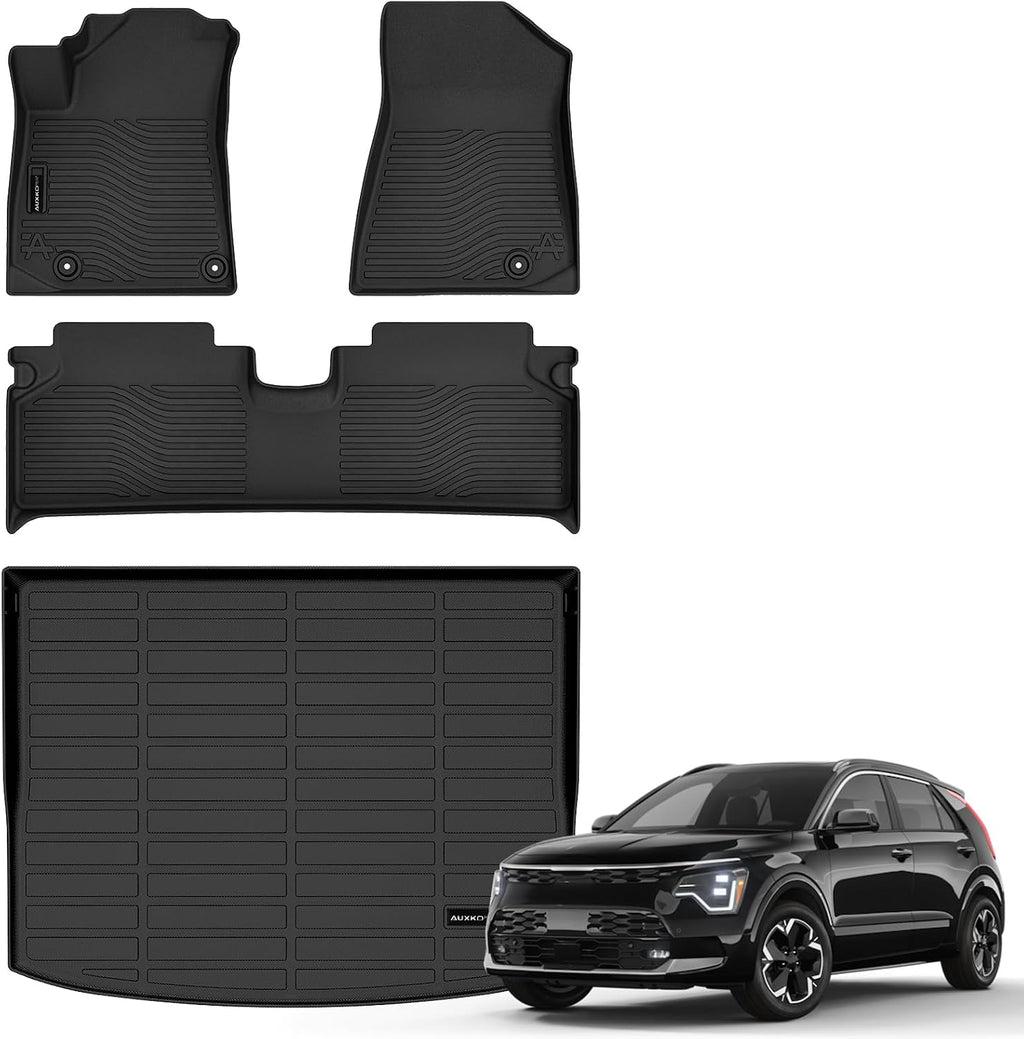 Auxko All Weather Floor Mats Cargo Mat Fit for Kia NIRO EV 2023 2024 2025 2026 TPE Liners NIRO EV Accessories Odorless Anti-Slip Floor Mats Cargo Mat Black