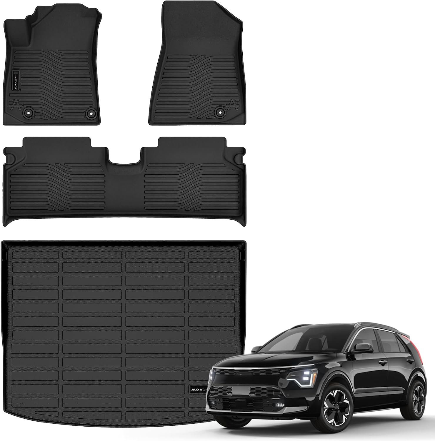 Auxko All Weather Floor Mats Cargo Mat Fit for Kia NIRO EV 2023 2024 2025 2026 TPE Liners NIRO EV Accessories Odorless Anti-Slip Floor Mats Cargo Mat Black