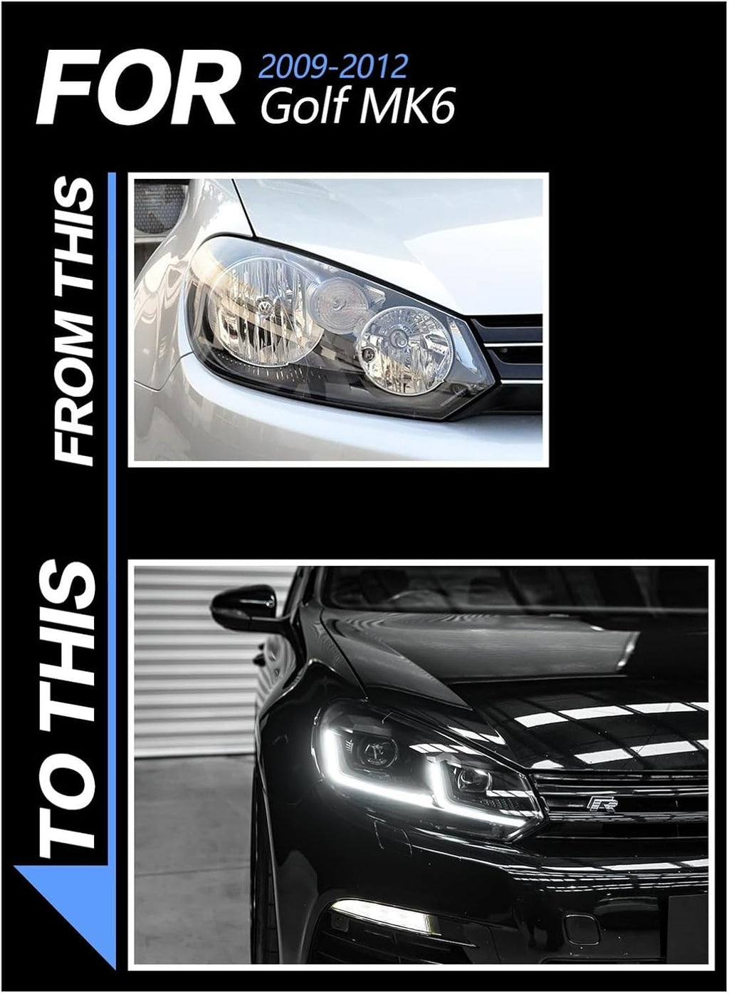 Car Lights Compatible With Golf 6 2009-2012 R20 Golf6 MK6 LED Auto Headlights Assembly Upgrade 7.5 Design LHD RHD Version Tools Accessories(Black One Set,For Left Hand Drive)