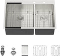 Lordear 33 Double Bowl Kitchen Sink Drop In Kitchen Sink 33X22 Inch Topmount Kitchen Sinks 60/40 16 Gauge Stainless Steel Over Counter Handmade Sinks