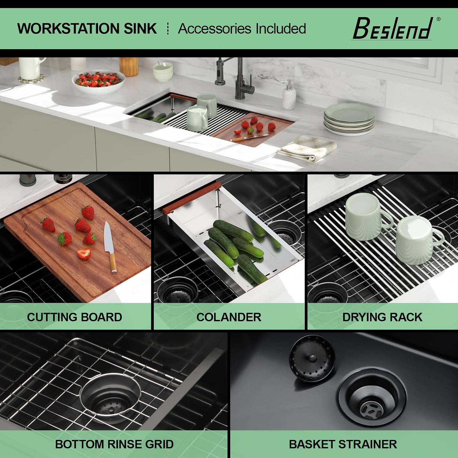 33 Black Undermount Kitchen Sink - 33x19 Gunmetal Black Double Bowl Kitchen Sinks Workstation 16 Gauge Stainless Steel Sink Low Divide Double Basin 50/50