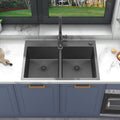 Sinber HT3322D-9-B Drop in Double Bowl 304 Stainless Steel Kitchen Sink (33' x 22' x 9'(Black Sink Only))