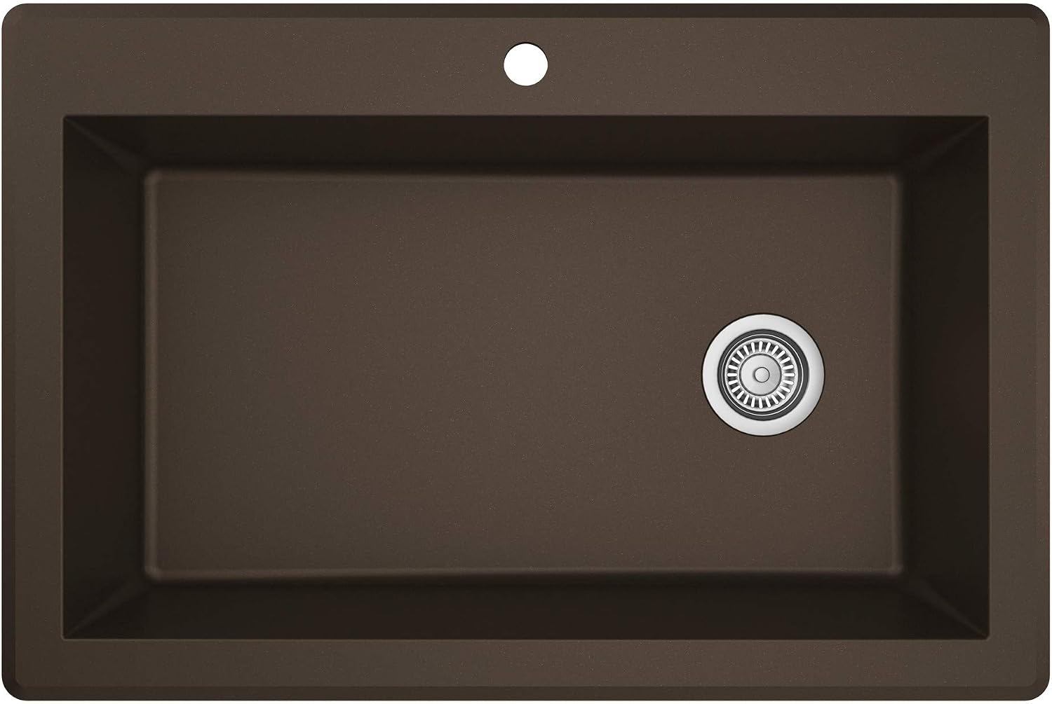 Karran QT-670 Drop-In/Top Mount 33' Single Bowl Granite Quartz Composite Kitchen Sink in Brown Right Side Drain, Extra Deep 9' Basin, Heat & Scratch Resistant, Sound Dampening