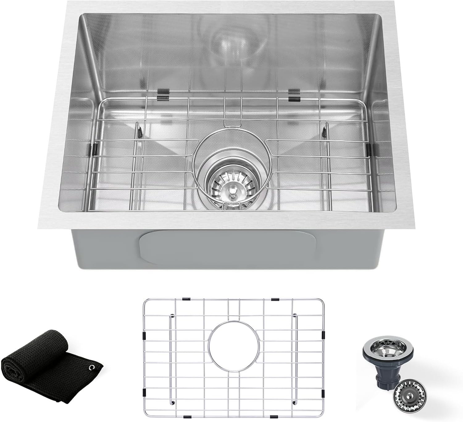 Undermount Kitchen Sink 20'x16', 9' Basin Depth, 3D Embossed Stainless Steel Sink Single Bowl with Accessories