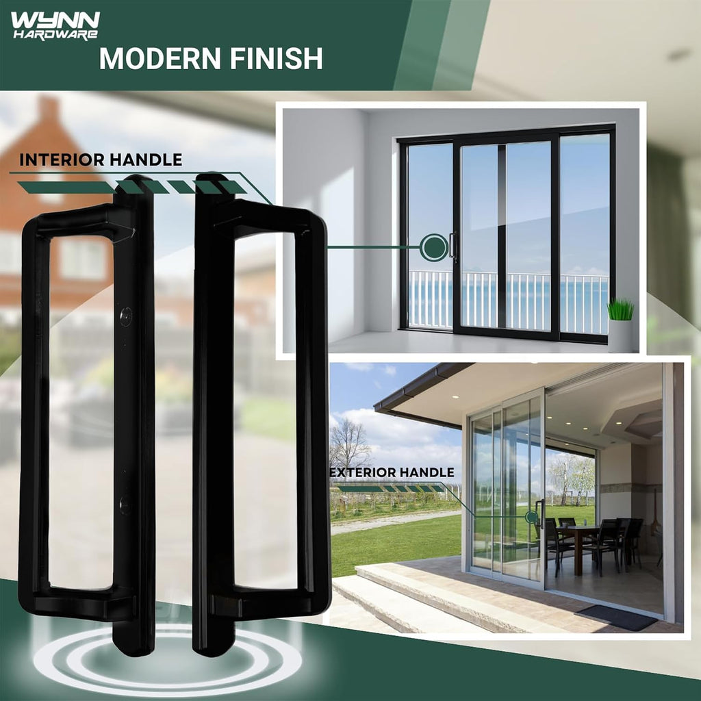 10' PGT Sliding Door Set | PGT Interior and Exterior Sliding Handle with 3-7/8' Hole Spacing | Handle Replacement for Patio Glass Door | Fix and Repair Patio (Black)