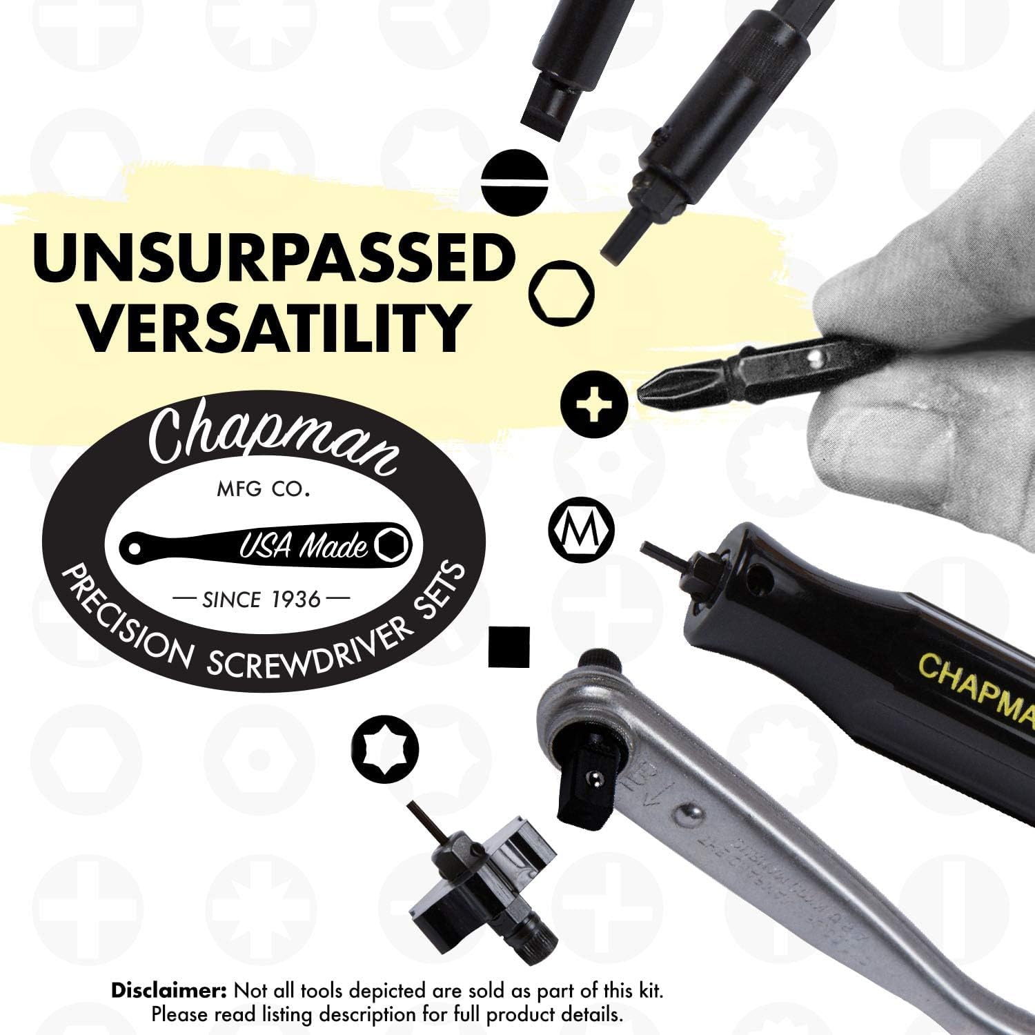 Chapman MFG 5575 Master Screwdriver Set - Includes Phillips, Metric, Slotted, SAE & Metric Hex Bits, Star Bits (for Torx Screws) - Complete Set Offers 51 USA Made Insert Bits & 300+ Combinations