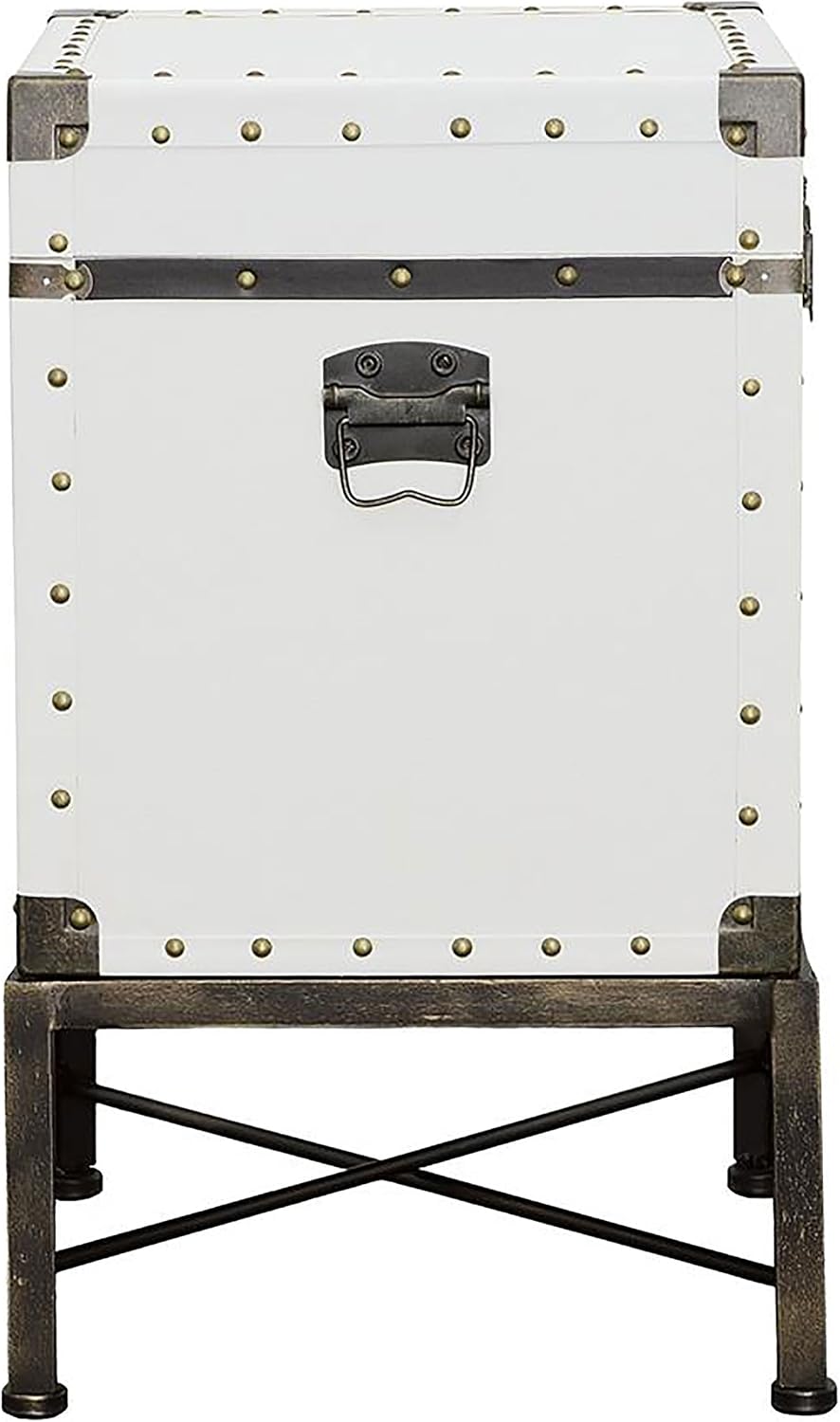 Coaster Home Furnishings - Nancy - Engineered Wood and Metal - 19-Inch Rectangular Side Table with Nailhead Accents and Storage Trunk Design - Living Room - White - 902819