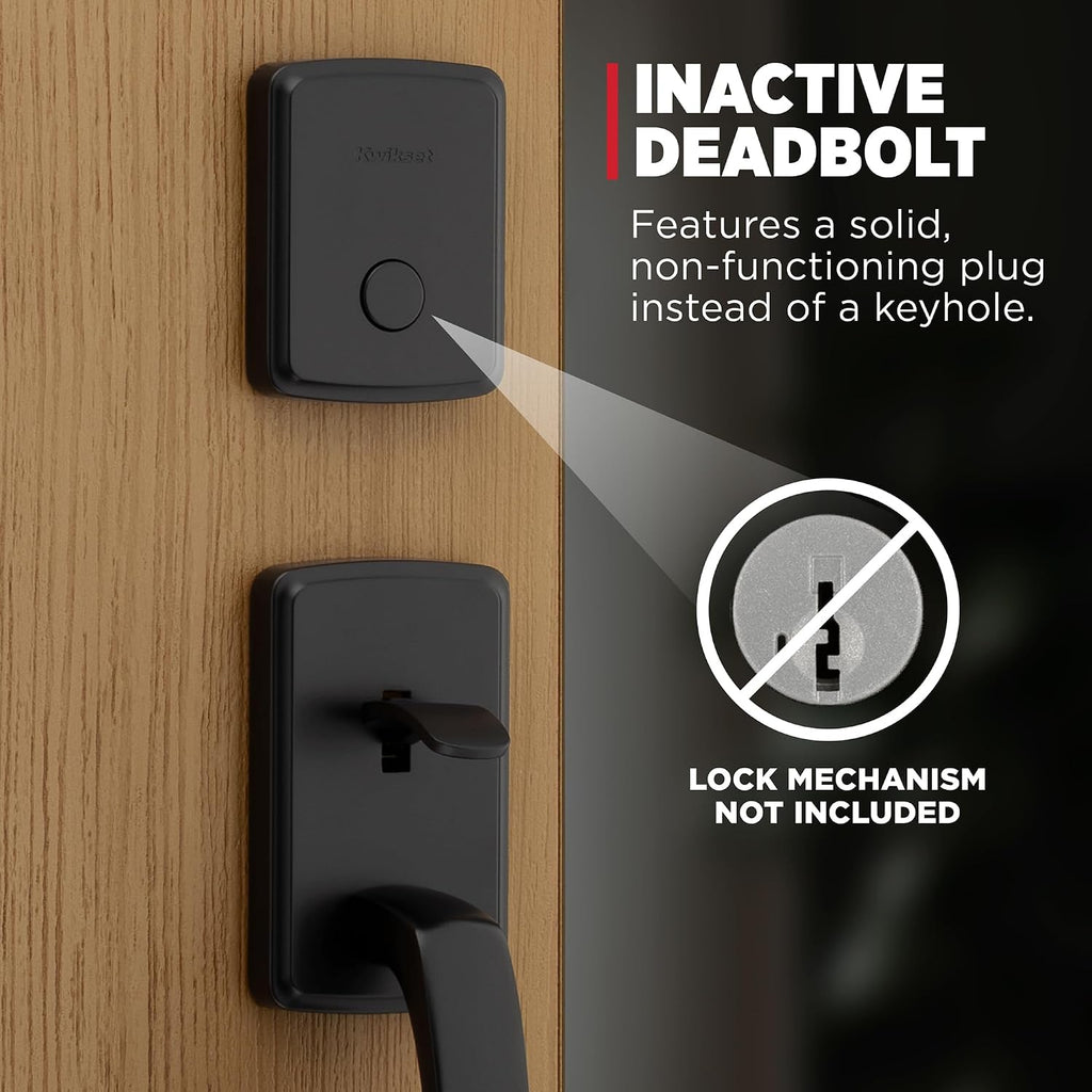 Kwikset Brentford Front Door Lock Handle and Deadbolt Set, Dummy Handleset Exterior with Interior Door Knob, Secure Locking Deadbolt, Matte Black