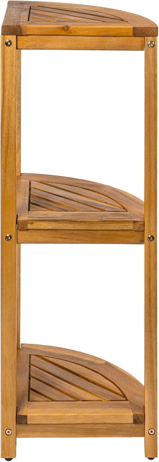 happimess SHF1000A Sela 33' Classic Minimalist 3-Tier Acacia Wood Freestanding Bathroom Corner Shelf, Shower Organizer, Storage Rack for Bath, Office, Kitchen Desktop, Natural
