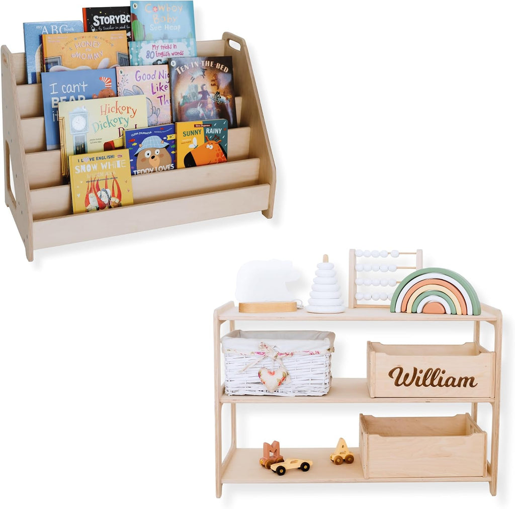 Montessori Bookshelf + Small Toy Shelf + Corner Toy Shelf, Wooden Shelf, Kids Bookcase, Toy Storage, Kids Furniture, Montessori Shelf (Bookshelf + Toy Shelf)