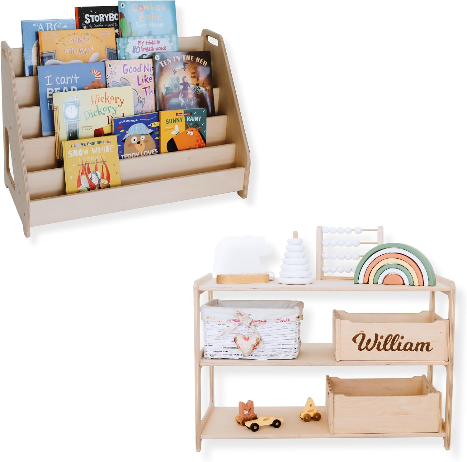 Montessori Bookshelf + Small Toy Shelf + Corner Toy Shelf, Wooden Shelf, Kids Bookcase, Toy Storage, Kids Furniture, Montessori Shelf (Bookshelf + Toy Shelf)