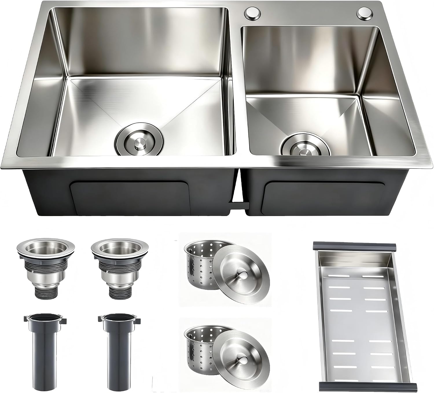 Modern Kitchen Sink Nano-Coated 30.7x16.9 Inch Stainless Steel Kitchen Sink, Drop in & Topmount Double Bowl Sinks with Drain&Fruit Baskets