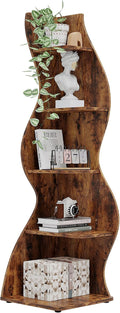 Tribesigns Corner Shelf, Rustic 5-Tier Wall Corner Bookshelf, Stylish Corner Small Bookcase Storage Rack Plant Stand with Unique Shape for Living Room, Home Office (1PC, Brown)