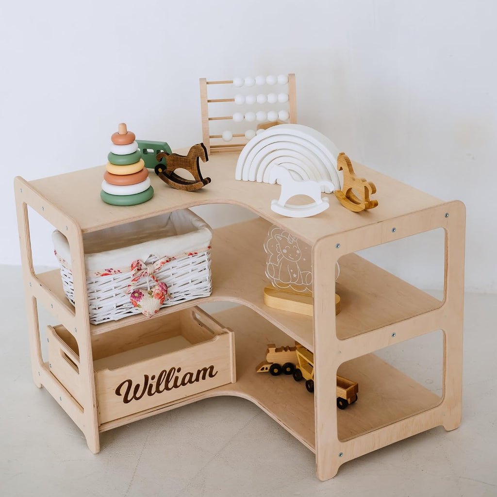 Montessori Bookshelf + Small Toy Shelf + Corner Toy Shelf, Wooden Shelf, Kids Bookcase, Toy Storage, Kids Furniture, Montessori Shelf (Bookshelf + Corner)
