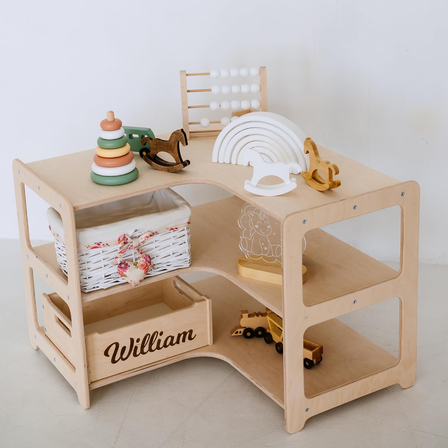 Montessori Bookshelf + Small Toy Shelf + Corner Toy Shelf, Wooden Shelf, Kids Bookcase, Toy Storage, Kids Furniture, Montessori Shelf (Bookshelf + Corner)