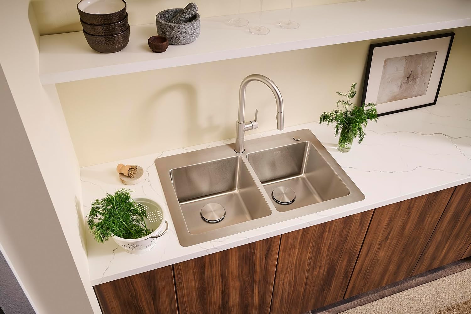 Ruvati 33 x 22 inch Topmount Kitchen Sink – 50/50 Double Bowl Kitchen Sinks, 16 Gauge T-304 Stainless Steel Kitchen sink, Drop-in Sink, Brushed Finish – RVM5150