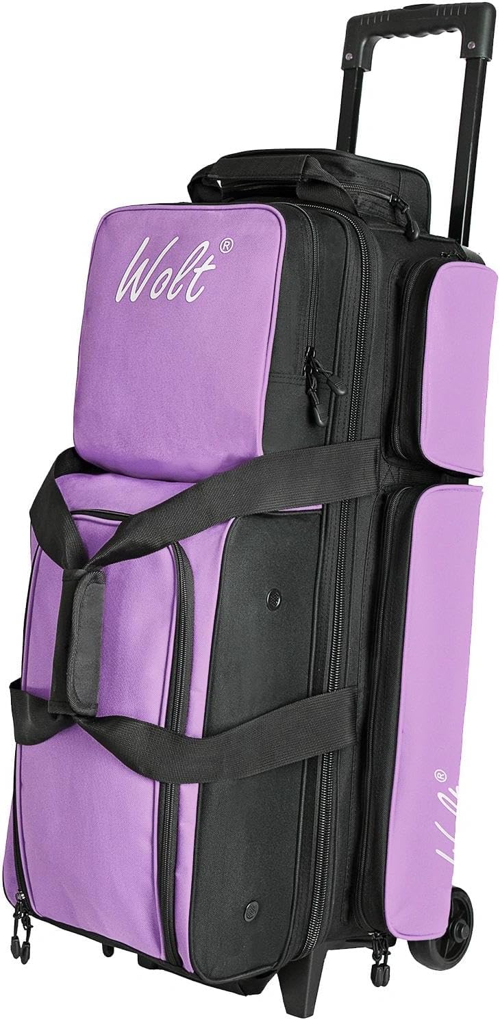 WOLT 3 Ball Bowling Bags with Wheels,Bowling Ball Bag 3 Ball Roller with Separate Shoe Compartment and Accessory Pocket, Retractable Handle Extends to 38''