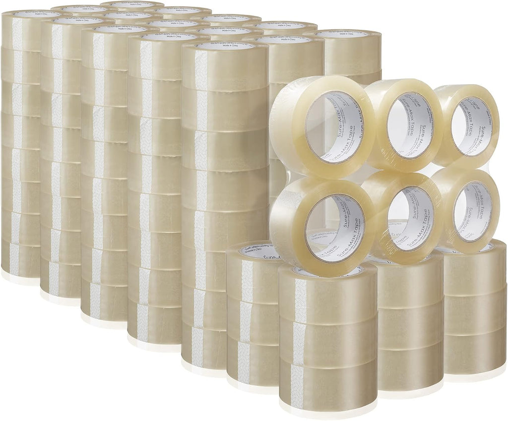 Sure-Max Premium Carton Packing Tape 2.0 mil 330 Feet (110 Yards) - Clear - 4 Cases (144 Rolls Total)
