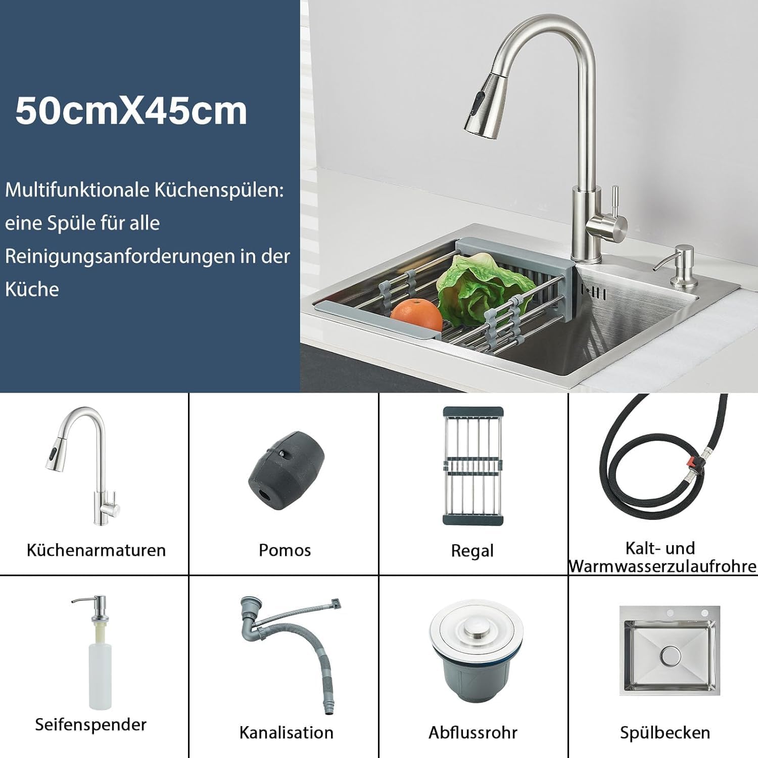 Drop in Large Single Bowl Kitchen Sink, Nano Coating Stainless Steel Handmade Single Bowl Topmount Kitchen Sink, Kitchen Sinks Farmhouse Undermount 60 * 45cm