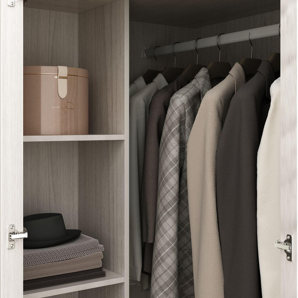 MOUMON Corner Wardrobe, L-Shaped Modern Bedroom Armoires with Frosted Glass Doors and Hanging Rod, Corner Armoire Wardrobe Closet, Wood Grain 35.4' W x 35.4' D x 70.9' H