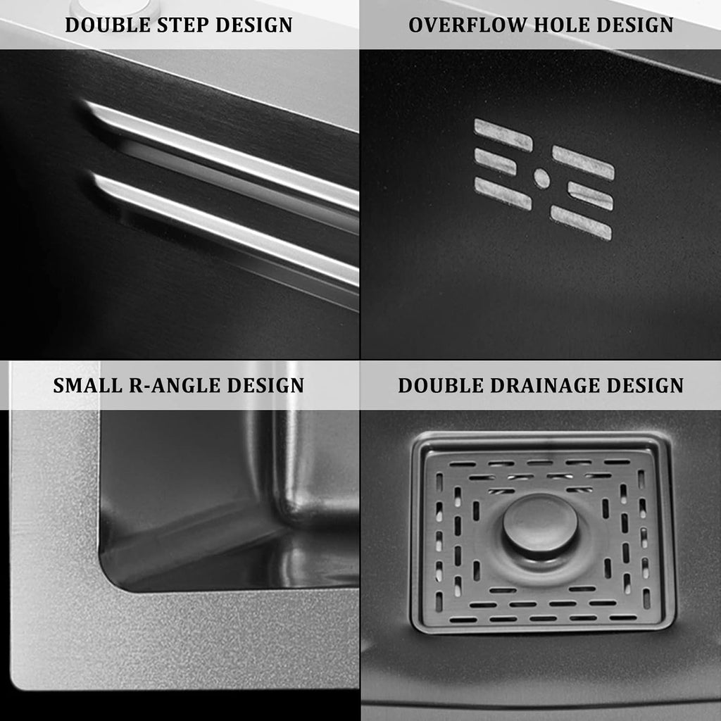 Single Bowl Kitchen Sink 304 Stainless Steel Single Bowl Bar Prep Sink RV Sink with Faucet Cup Washer Drain Assembly Drop in Or Under Mount (Color : Black, Size : 72x45x22cm) (Black 68x45x22cm)