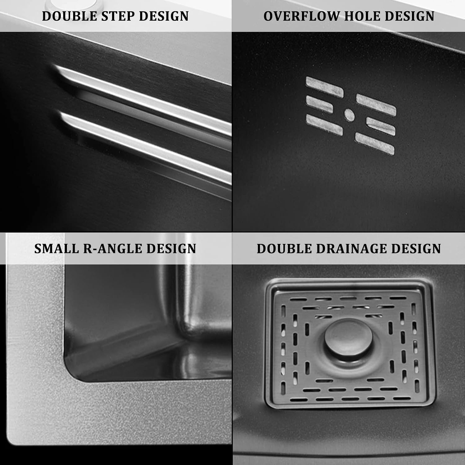Generic Single Bowl Kitchen Sink 304 Stainless Steel Single Bowl Bar Prep Sink RV Sink with Faucet Cup Washer Drain Assembly Drop in Or Under Mount (Color : Black, Size : 68x45x22cm)