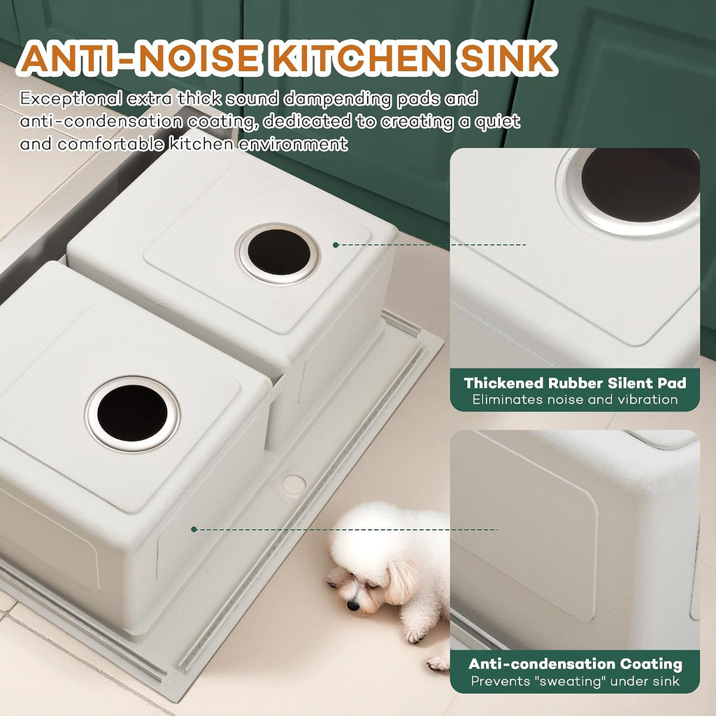 Rhbamoa 30 Inch Double Farmhouse Sink,16-Gauge T304 Stainless Steel Drop In Farm Sink,50/50 Topmount Double Bowl Apron Front Farm Sinks,10 Inch Deep Workstation Sinks with All Accessories