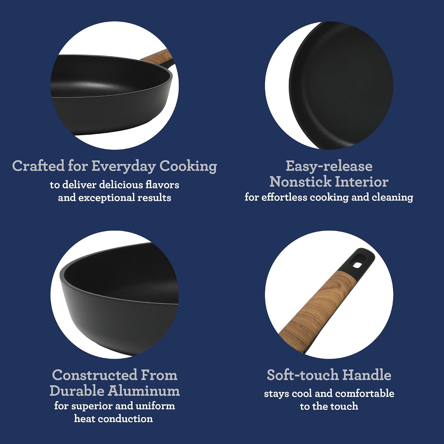 Oster Platinum Oxburg 10 Inch Frying Pan Forged Aluminum PFA Free Non-toxic Premium Ceramic Non Stick Interior Skillet, Kitchen Egg Pan, Omelet Pan - Black w/Wood Handles