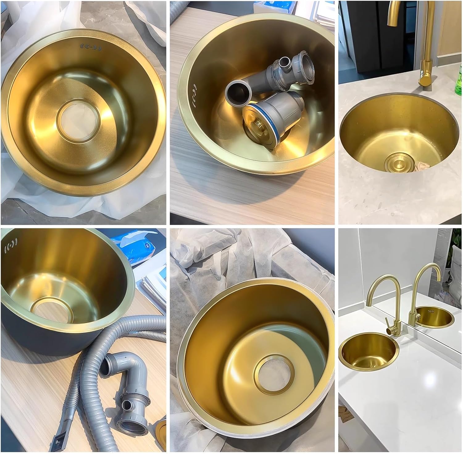304 Stainless Steel Single Bowl Kitchen Sink, Drop-In/Undermount Workstation Sink With Drain, Handmade Small Wet Bar Sink For RV, Home, Office, Durable Washing Basin Pool(Gold,32x32x19cm)