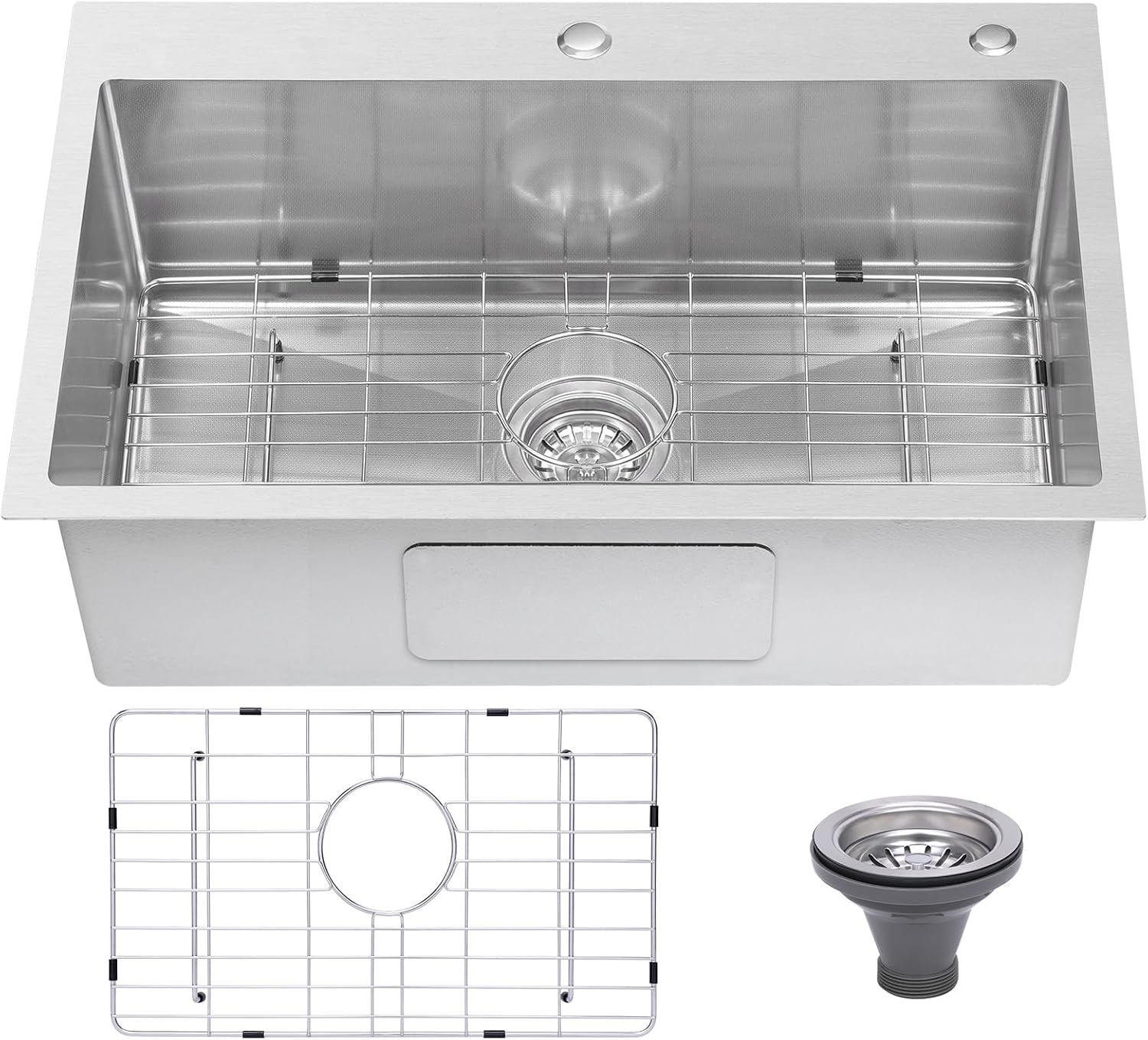 Drop In Kitchen Sink 28x18', 9' Basin Depth, 18 Gauge Stainless Steel Sink, 3D Embossed Surface Finish Top Mount with Accessories