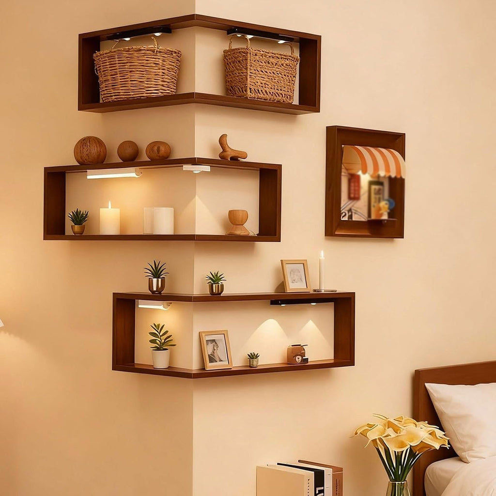 Floating Corner Shelves, Wall Mounted Corner Shelf for Bedroom Decor, Modern Display Shelves for Plants & Books, Space Saving Corner Wall Shelf(L-Shape B 30 x 60 x 20 cm,2 Pack)