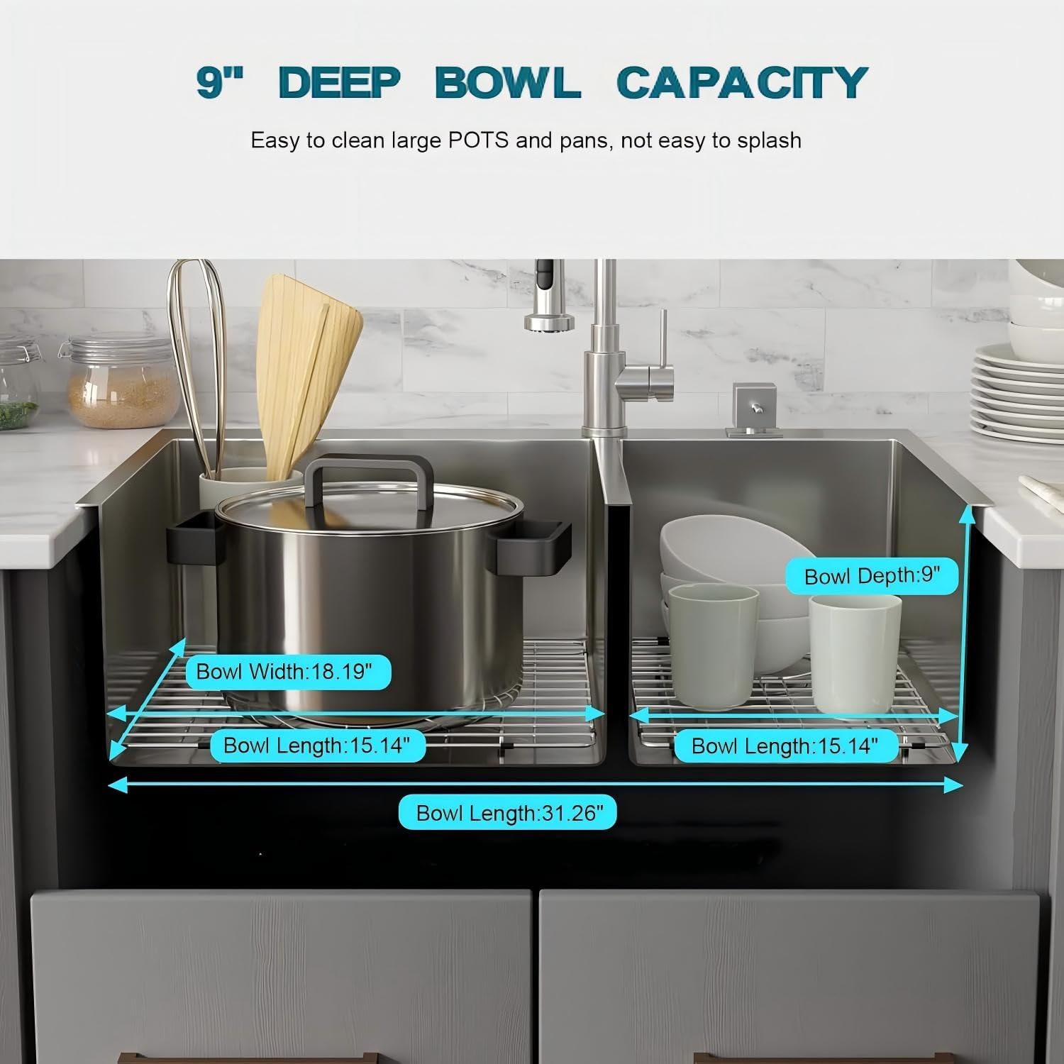 33 Inch Drop In Double Bowl Kitchen Sink with Nano Coating, 20 Gauge 304 Stainless Steel Topmount Kitchen Sink with Accessories