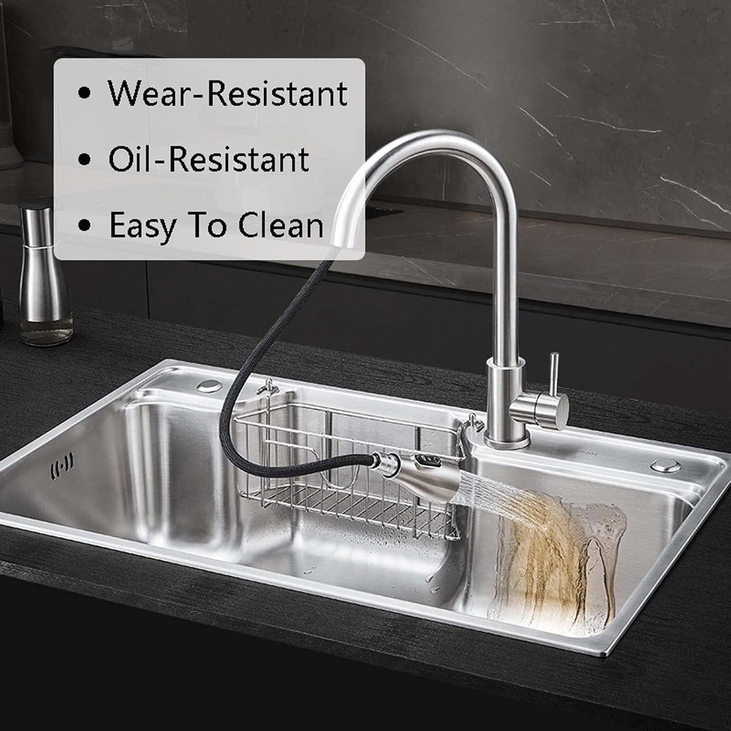 80x48cm Stainless Steel Kitchen Sink, Single Bowl Kitchen Sinks, Top Mount Kitchen Sink Drop-in, 3-Hole Farmhouse Workstation Sink for Laundry, Yard, Office(80x48cm