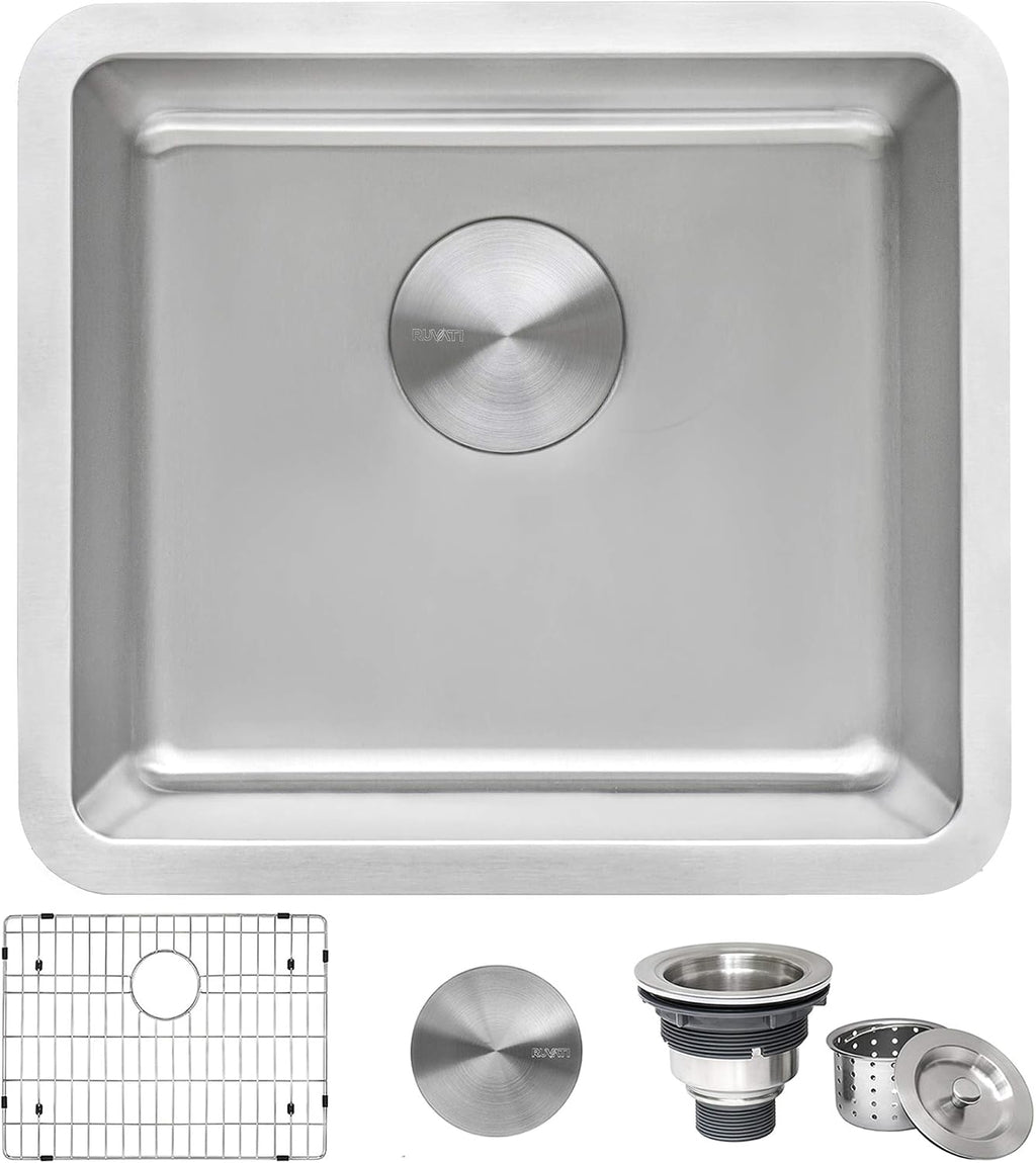 Ruvati 18-inch Undermount Bar Prep Kitchen Sink - 16 Gauge Stainless Steel Kitchen Sinks Single Bowl with Brushed Finish hides scratches, Easy-to-Clean Undermount Sink - RVM5916