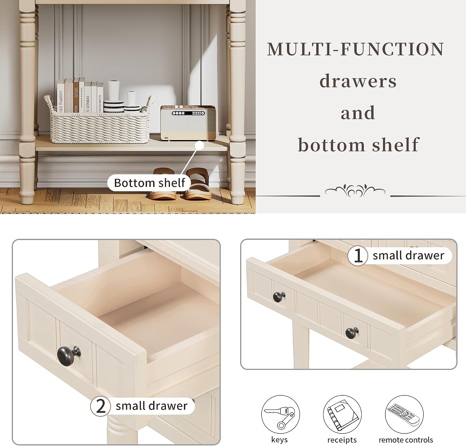 P PURLOVE Antique Narrow Console Table,Slim Sofa Entry Table with 3 Storage Drawer for Living Room,Entryway